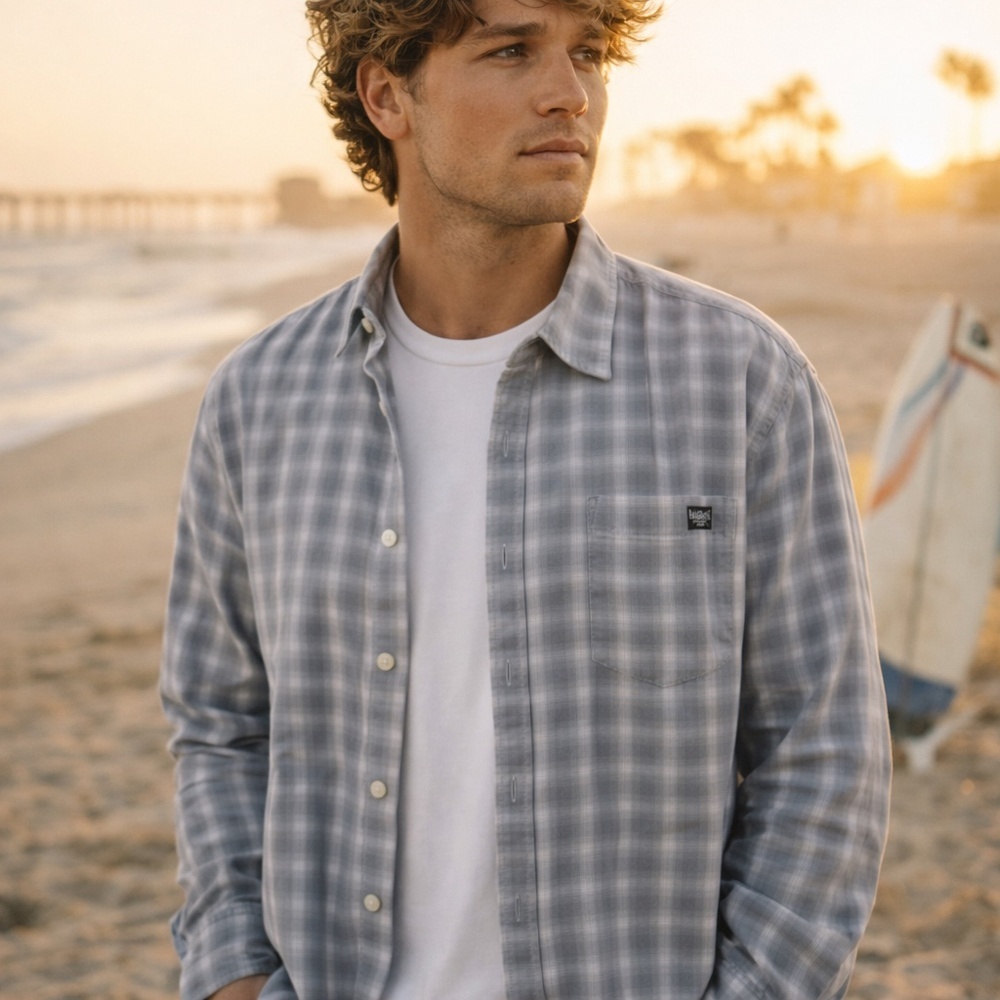 Billabong Gray Gingham Plaid‎ Long Sleeve Button Down Casual Shirt XL